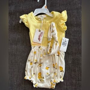 12M Jessica Simpson baby romper with matching headband. Brand new with tags.